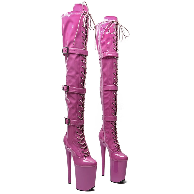 9-Inch Patent Thigh-High Boots - Platform Dance Boots