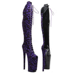 10-Inch Leopard Print Platform Boots - Thigh-High Patent Dance Boots