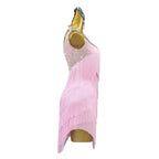 Pink Rhinestone Latin Dance Dress with Tassel Details
