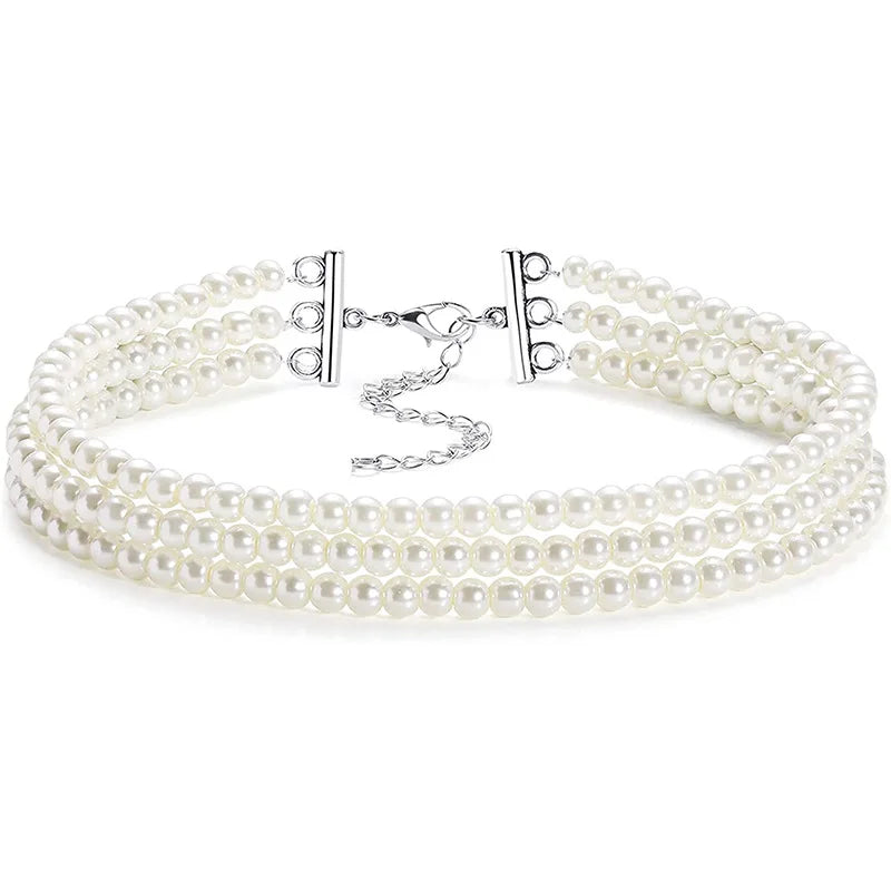 Pearl Collar Choker | Layered Rows | White