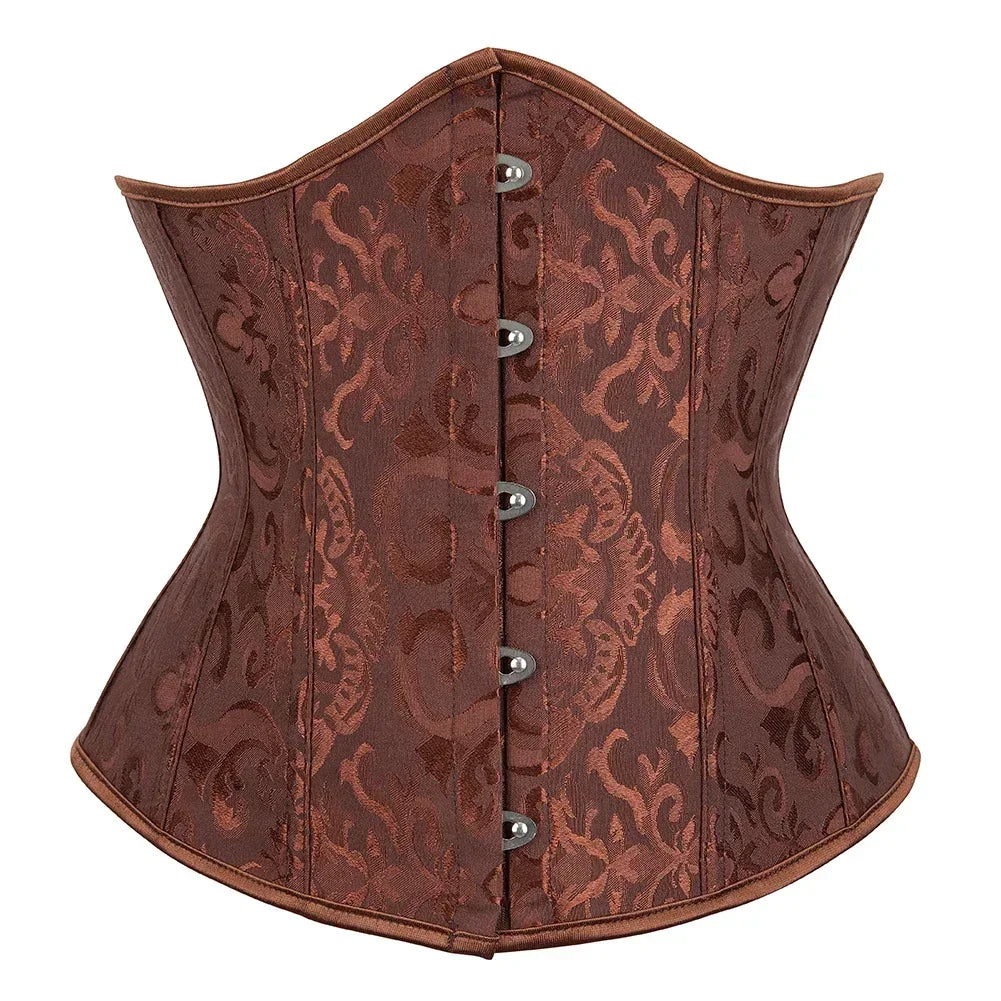 Floral Jacquard Underbust Corset | Front Busk | Boned