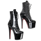 Patent Lace-Up Pole Dance Boots – 7-Inch High Heel Stage Shoes