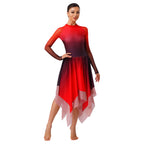 Gradient Lyrical Dance Dress | Mesh Long Sleeve | Keyhole Back | Irregular Hem