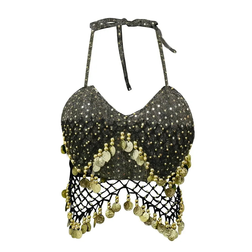 Beaded Coin Tassel Belly Dance Bra | Adjustable | Belly Dance & Stage | One Size