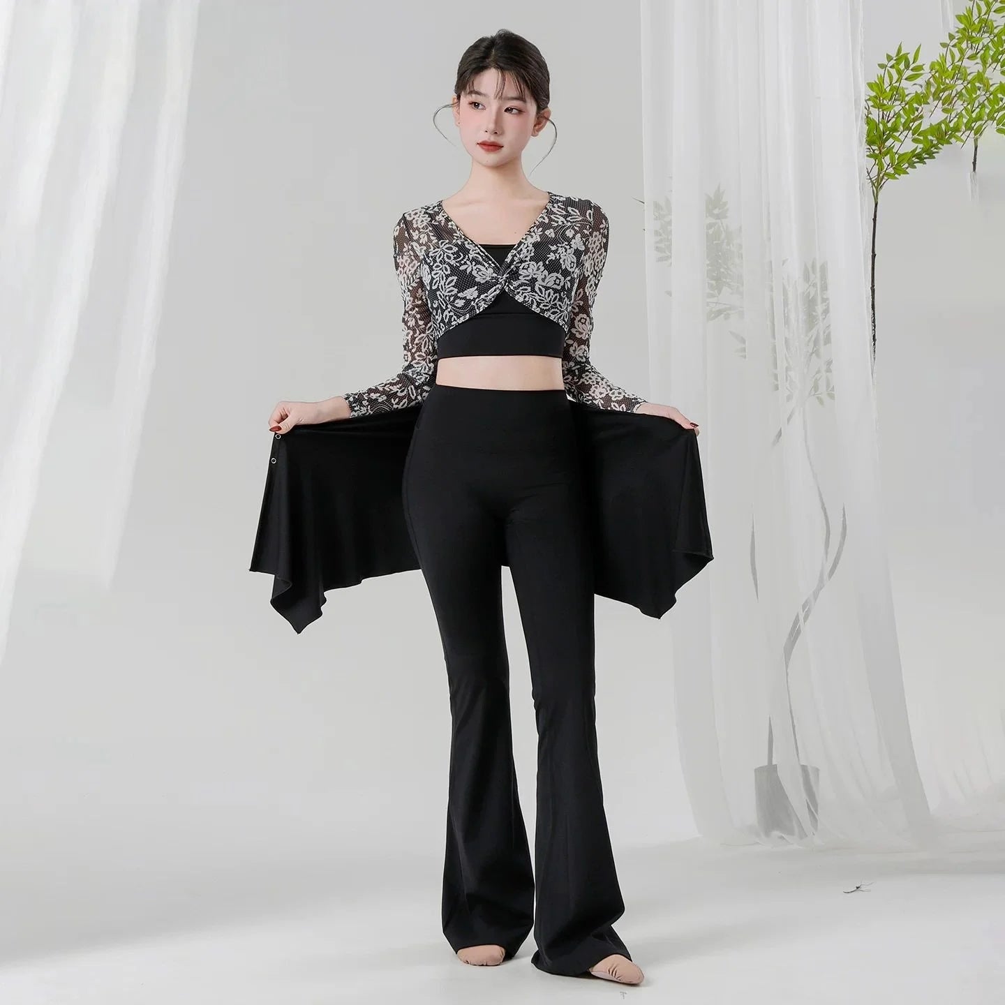 Belly Dance Training Suit | Floral Top & Flared Pants
