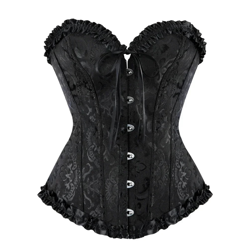 Victorian Overbust Corset | Floral Satin | Plus Size