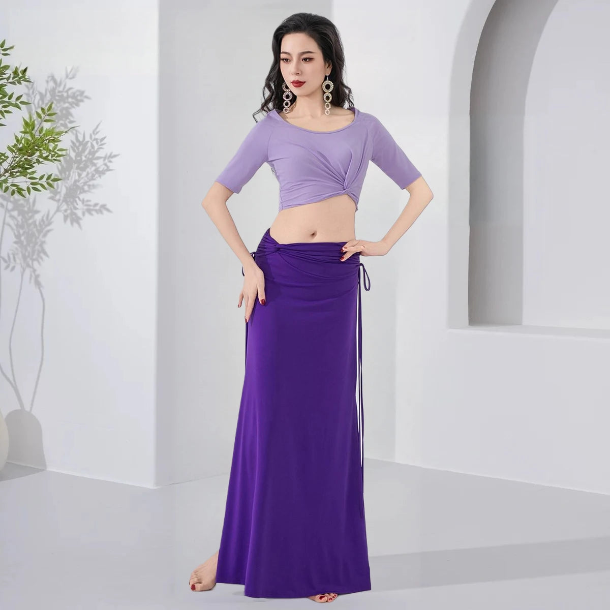 Belly Dance Costume | Floral Lantern Sleeve Top & Skirt Set
