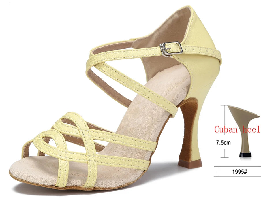 Cross-Strap Latin Dance Sandals | Cuban Heel | 6–10cm | Purple & Yellow