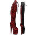 8-Inch Leopard Print Platform Boots - Thigh-High Suede Dance Boots