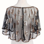 1920s Sequin Leaf Cape | Sheer Mesh Bolero | Flapper Shawl