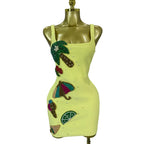Tropical Fruit Appliqué Bodycon Mini Dress | Square Neck | Stage