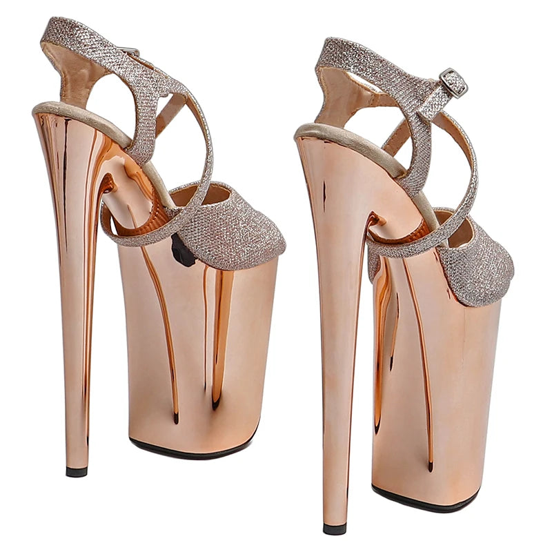 9-Inch Glitter Electroplate Platform Sandals - Metallic High Heel Performance Shoes