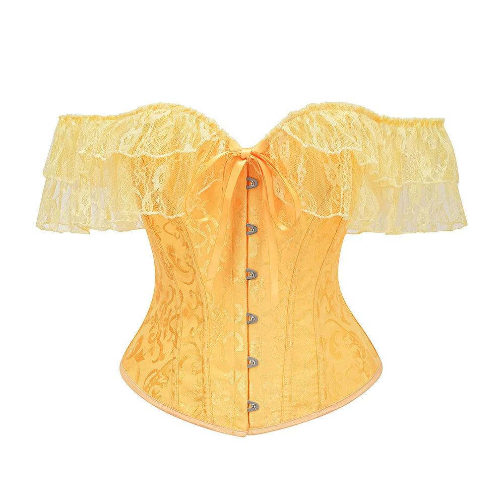 Ruffled Overbust Corset | Jacquard & Lace | Victorian Gothic