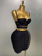Bandage Two-Piece Set | Crop Top & Pencil Skirt | Gold Hardware