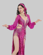 Egyptian Baladi Dress - Sequined Belly Dance Costume Set