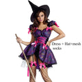 Purple Witch Costume Set | Dress, Hat & Mesh Socks | Halloween