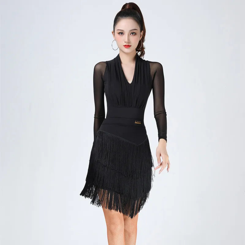 Latin Dance Skirt | Black Fringe