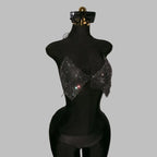 Rhinestone Mesh V-Neck Halter Crop Top