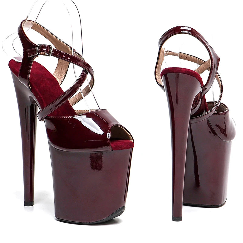 8-Inch Open-Toe Platform Sandals - Patent High Heel Performance Shoes