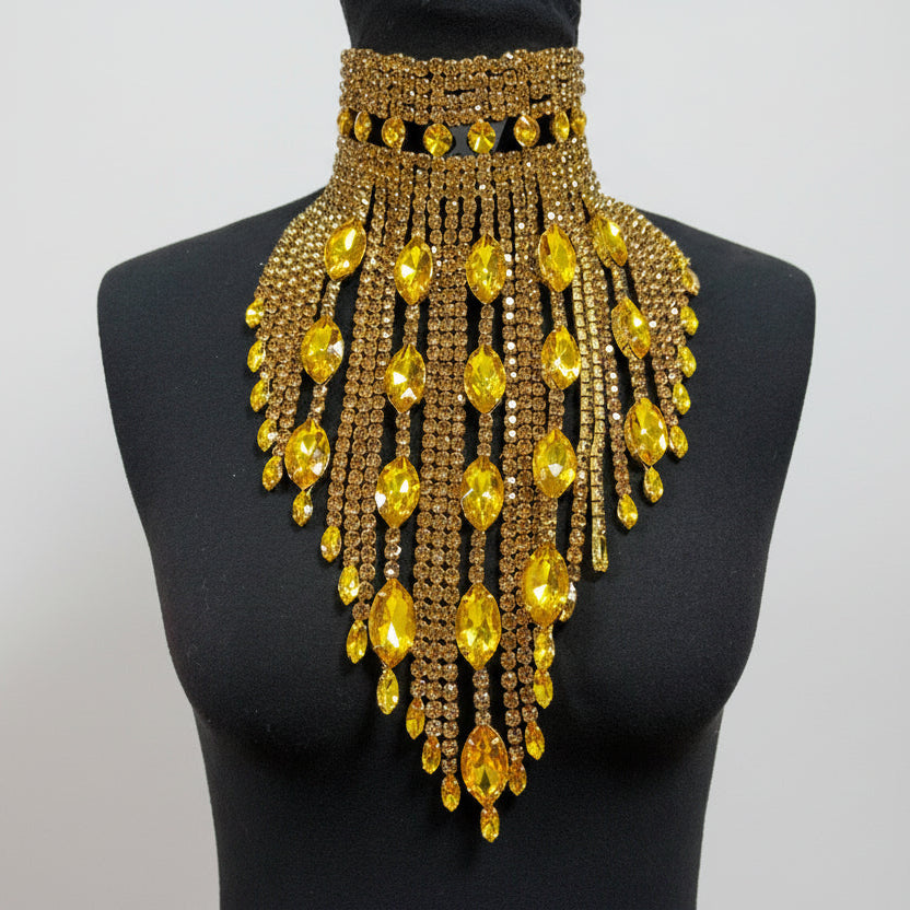 Rhinestone Choker Necklace - Statement Jewelry with Tassel for Stage & Performance