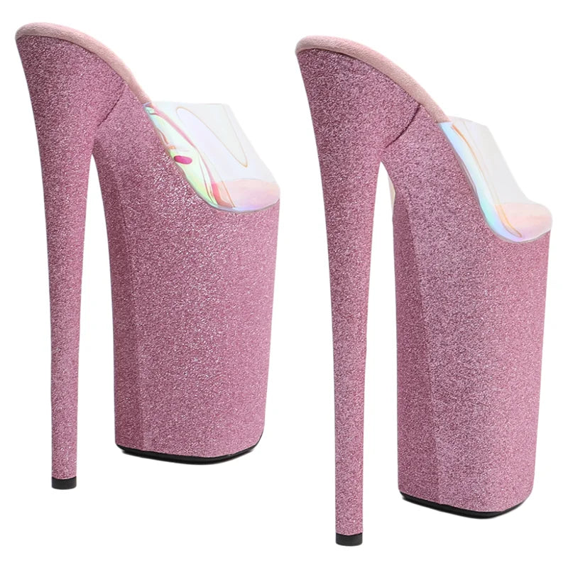 26CM Platform Sandals - Holographic Glitter Extreme High Heel Pole Dance Shoes