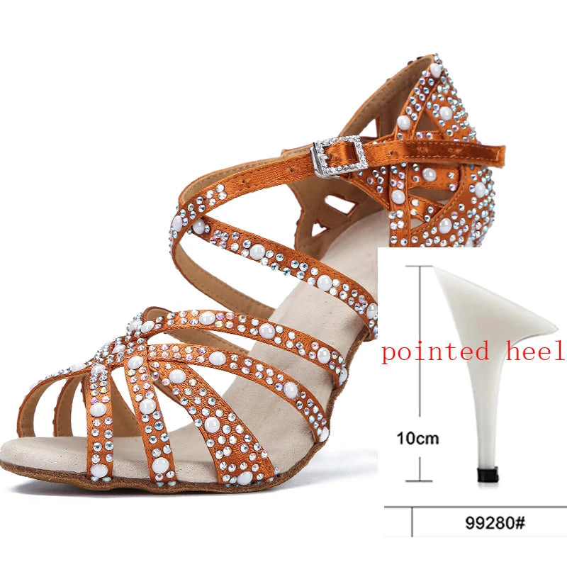Rhinestone Silk Latin Dance Heels | Salsa & Competition | 6–10cm