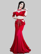 Belly Dance Training Outfit - Fringe Top & Fishtail Skirt 3-Piece Set