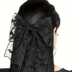 Gothic Hair Bow | Black Mesh Tails