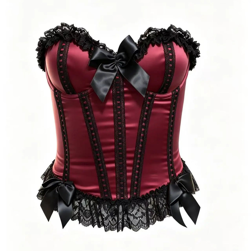 Burlesque Lace-Trim Overbust Corset | Fishbone | Burgundy