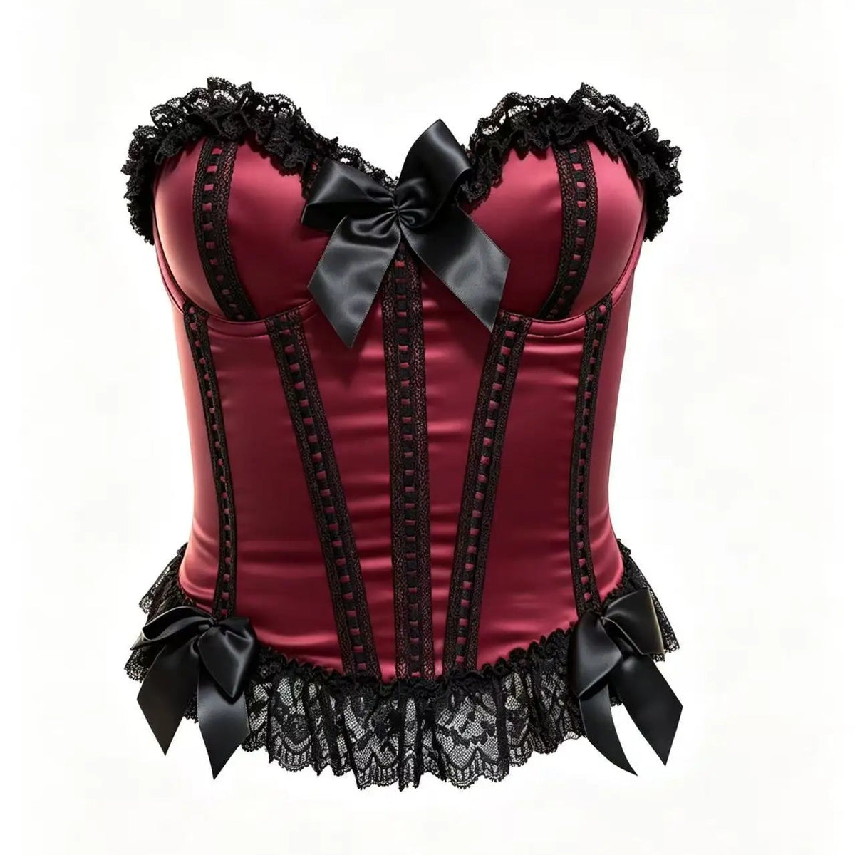 Burlesque Lace-Trim Overbust Corset | Fishbone | Burgundy