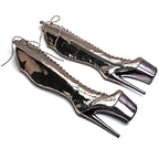 8-Inch Electroplated Thigh-High Boots - Lace-Up Dance Boots
