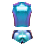 Metallic Crop Top & Shorts Set | Rave Festival Two-Piece