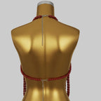 "Crimson Cascade" Beaded Fringe Halter Top - Performance, Festival & Showgirl Top