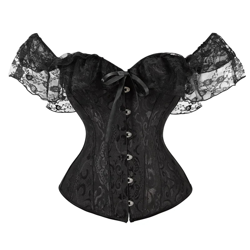 Lace Puff Sleeve Overbust Corset | Satin | Burlesque | Plus Size