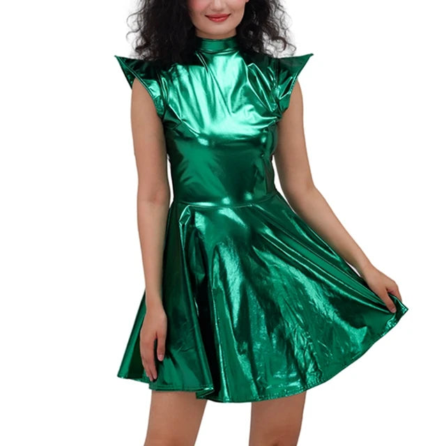 Holographic Pleated Dress | Turtleneck | 9 Colors