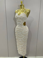 Pearl Beaded Sequin Bodycon Dress | Spaghetti Strap | Stage