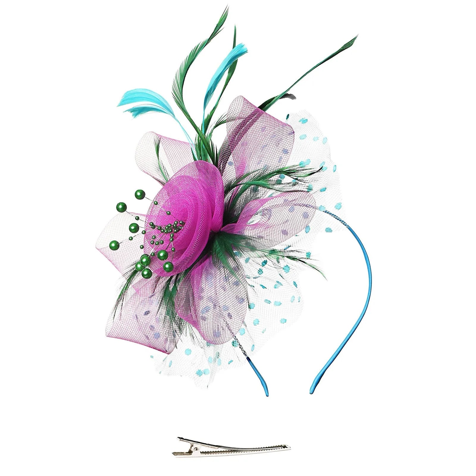 Feather Flower Fascinator Hat | Floral Mesh Headband | 36 Colors