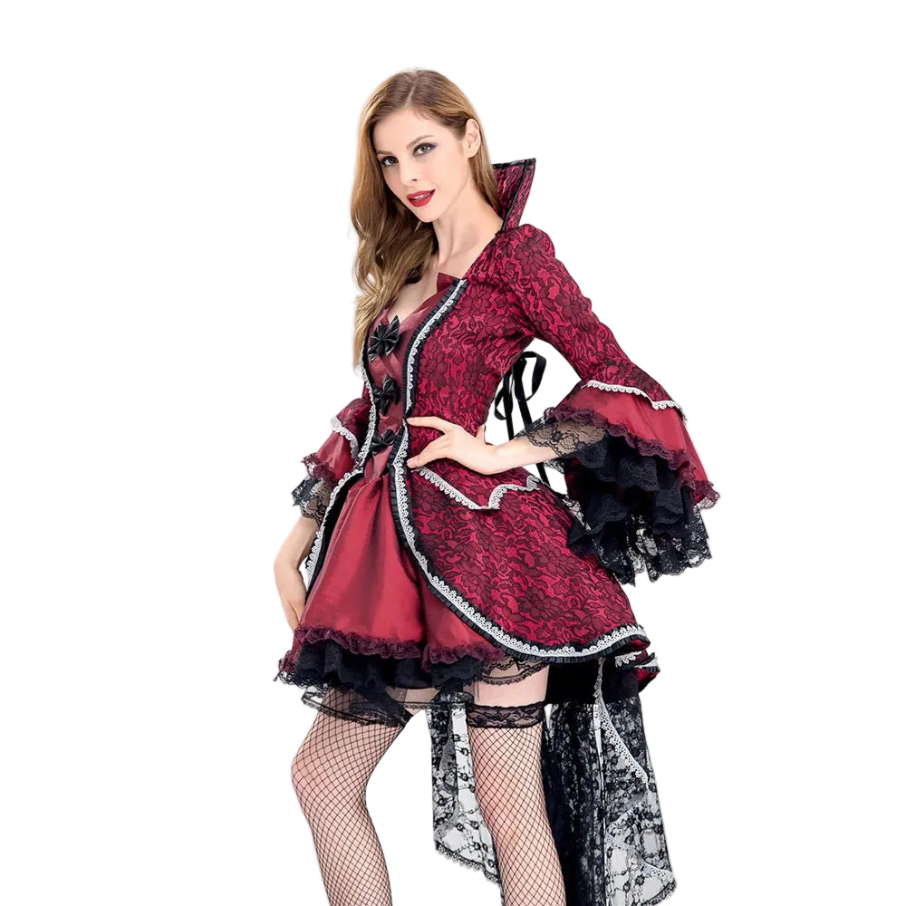 Vampire Queen Stage Costume | Lace Bell Sleeve High-Low Dress