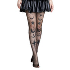 Star & Moon Print Tights | Sheer Patterned Pantyhose | Black & Nude