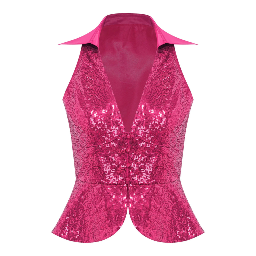 Sequin Lapel Peplum Vest | Sleeveless | Jazz, Cabaret & Stage Performance