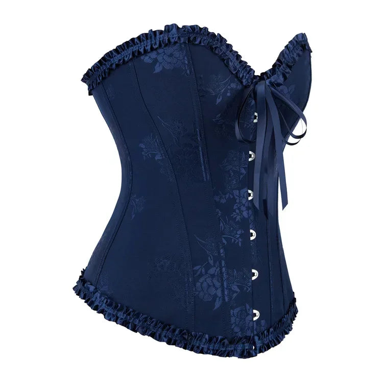 Floral Satin Overbust Corset | Lace Trim | Victorian Gothic
