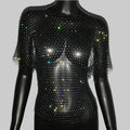 Rhinestone Fishnet Plaid T-Shirt - Sheer Bikini Cover-Up
