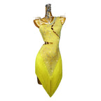 Yellow Latin Samba Competition Dress – Rhinestone Appliqué Tassel
