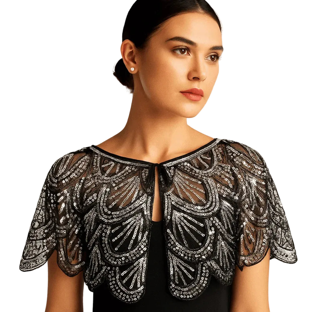 Sequin Shawl Cape | Sparkling Ruffle | Stage & Party