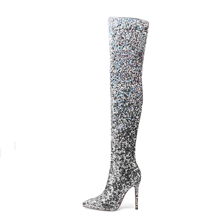 Gradient Sequin Over-the-Knee Boots | 11cm Heel