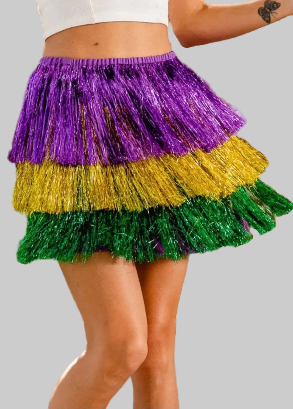 Dazzling Mardi Gras Sequin Fringe Poncho Top & Skirt Set - Stage & Festival Wear