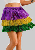 Dazzling Mardi Gras Sequin Fringe Poncho Top & Skirt Set - Stage & Festival Wear