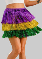 Dazzling Mardi Gras Sequin Fringe Poncho Top & Skirt Set - Stage & Festival Wear