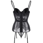 Satin & Mesh Overbust Corset | Underwire | Garter Straps | Burlesque