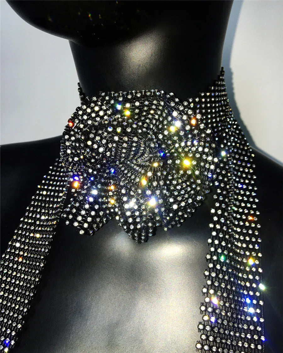 Rhinestone Flower Fishnet Scarf - Sheer Party Cover-Up Shawl